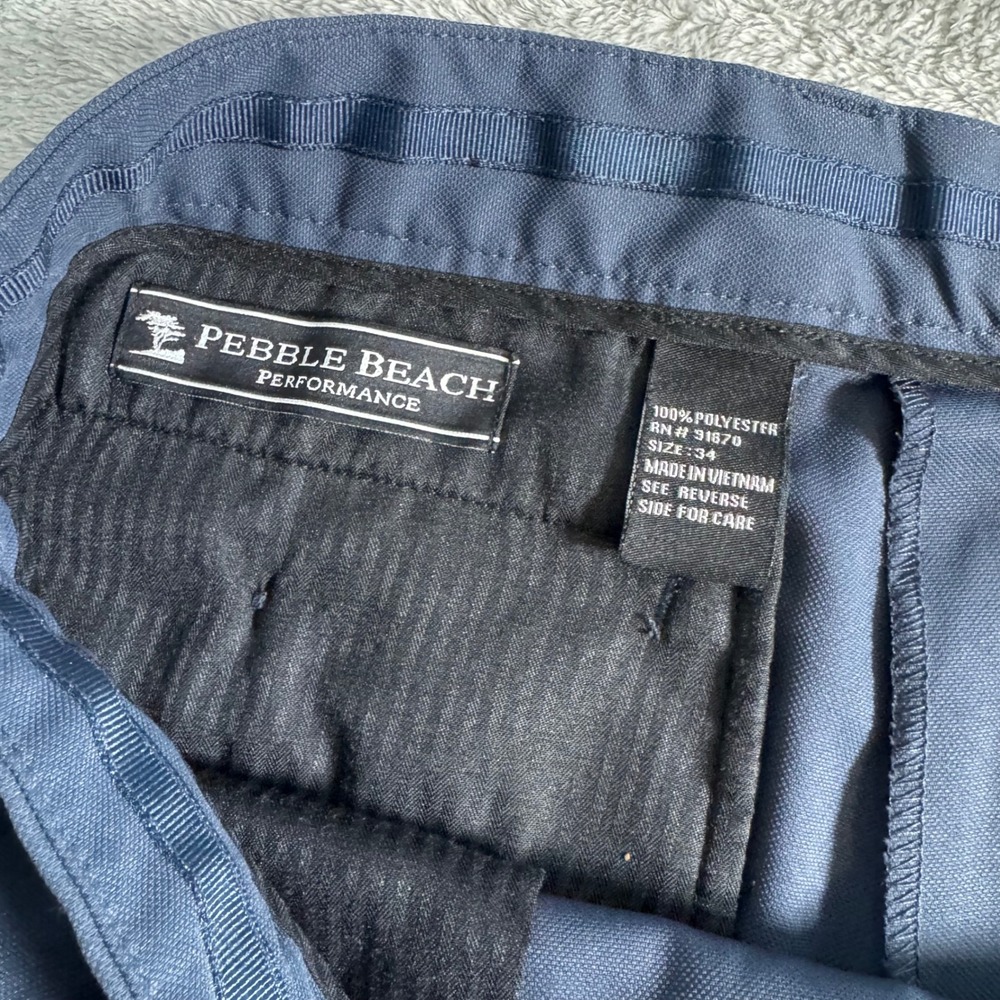 Pebble Beach Performance Golf Shorts Mens 34 Navy Blue Flat Front Utility Pocket - Picture 2 of 8